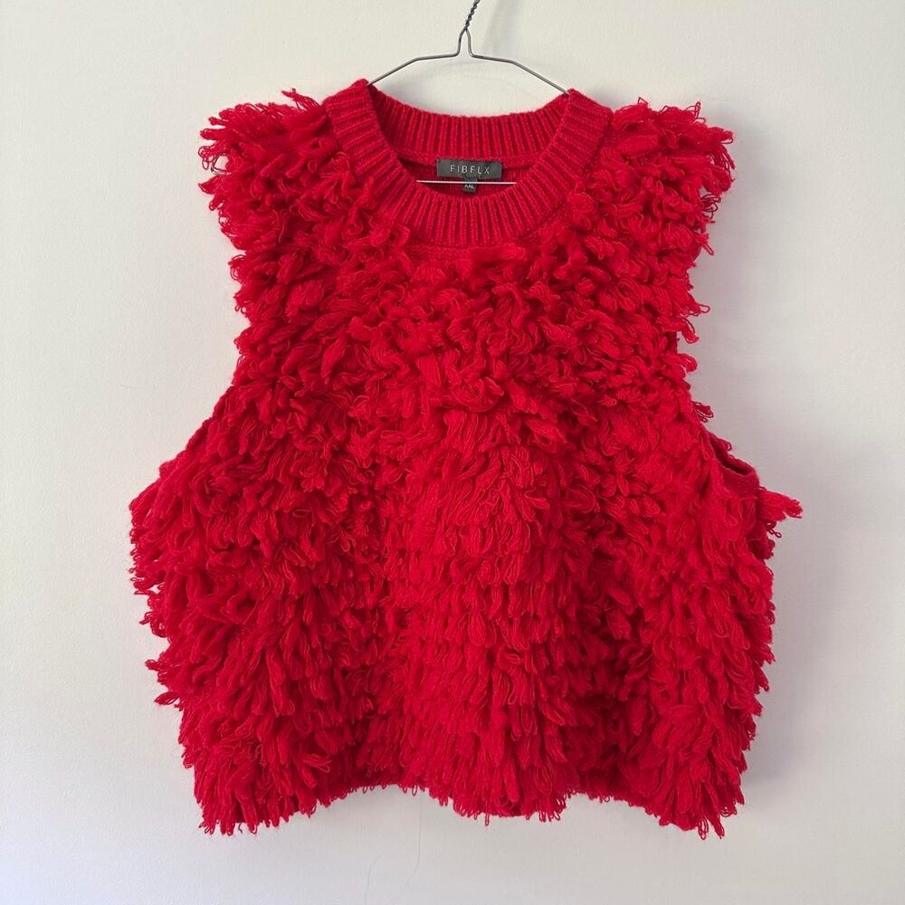 FIBFLX Festive Red Knit Shaggy Cropped Chunky Sweater Vest